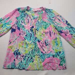 Lilly Pulitzer Top Womens Large Bold Colors 100% Silk Vacation Beach
